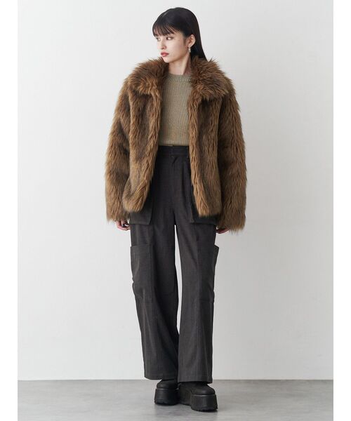 セール】フェイクファーラインジャガードコート（ステンカラーコート