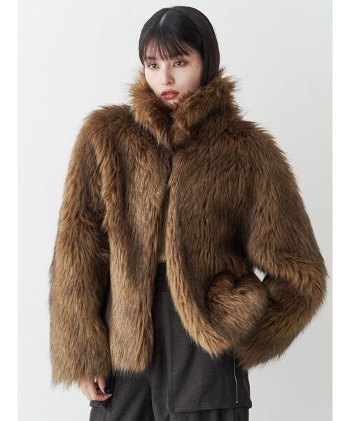 MURUA ファーコート フェイクファーラインジャガードコート フェイクファーラインジャガードコート（ステンカラーコート）｜MURUA