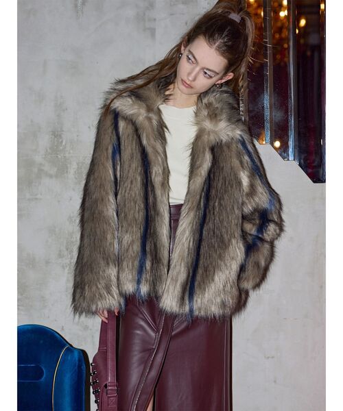 MURUA(ムルーア)の「フェイクファーラインジャガードコート(ステンカラーコート・レディース・その他/グレー/ブラウン・FREE)」の8枚目の写真