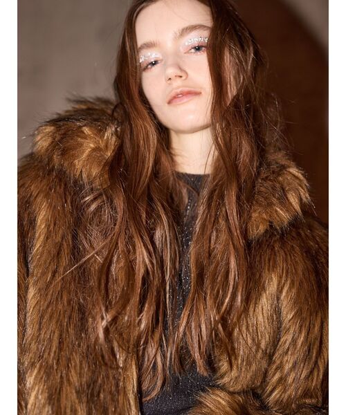 セール】フェイクファーラインジャガードコート（ステンカラーコート