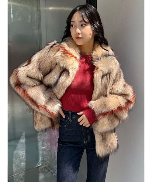 MURUA(ムルーア)の「フェイクファーラインジャガードコート(ステンカラーコート・レディース・その他/グレー/ブラウン・FREE)」の15枚目の写真