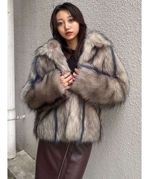 あ*ど様 MURUA フェイクファーラインジャガードコート フェイクファーラインジャガードコート（ステンカラーコート）｜MURUA