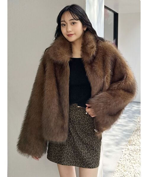 セール】フェイクファーラインジャガードコート（ステンカラーコート