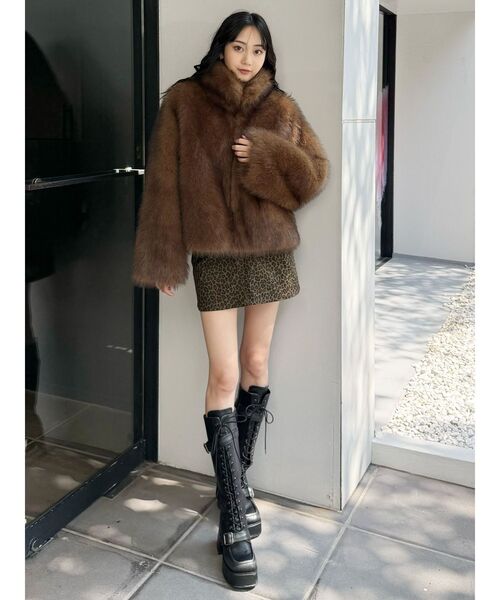 MURUA(ムルーア) フェイクファーラインジャガードコート ムルーア MURUA フェイクファーラインジャガードコート （ライト