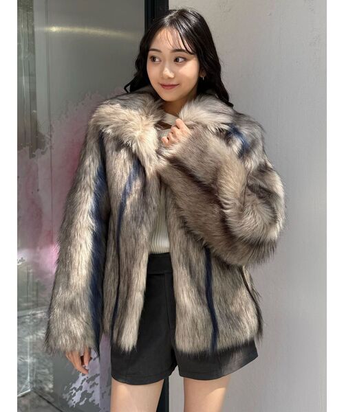 セール】フェイクファーラインジャガードコート（ステンカラーコート