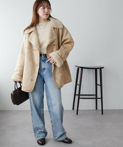 DISCOAT（ディスコート）の「フェイクムートンミドルコート（ムートンコート・レディース・ブラウン/ベージュ・FREE）」の21枚目の写真