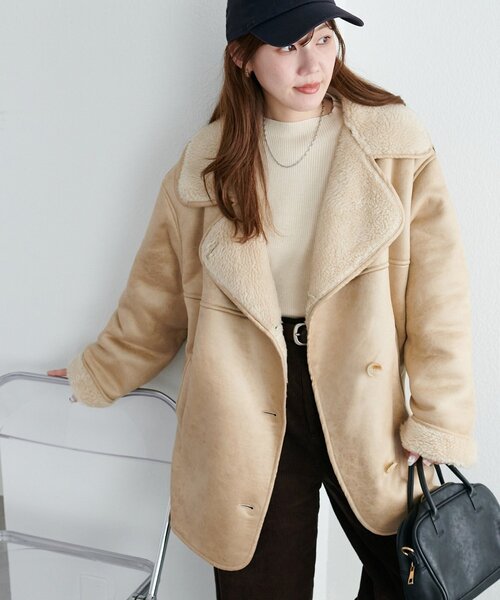 DISCOAT（ディスコート）の「フェイクムートンミドルコート（ムートンコート・レディース・ブラウン/ベージュ・FREE）」の18枚目の写真