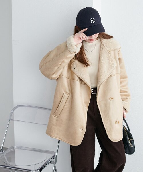 DISCOAT（ディスコート）の「フェイクムートンミドルコート（ムートンコート・レディース・ブラウン/ベージュ・FREE）」の17枚目の写真