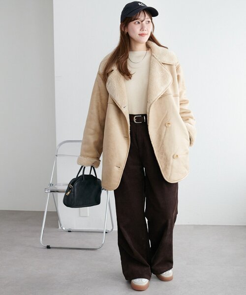 DISCOAT（ディスコート）の「フェイクムートンミドルコート（ムートンコート・レディース・ブラウン/ベージュ・FREE）」の15枚目の写真