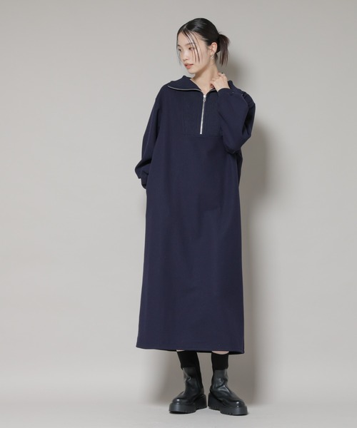 セール】圧縮起毛ハーフジップワンピース（ワンピース）｜NANO