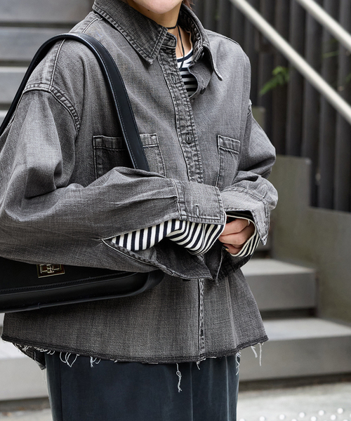 追加3》ライトオンスデニムクロップドシャツ（シャツ/ブラウス