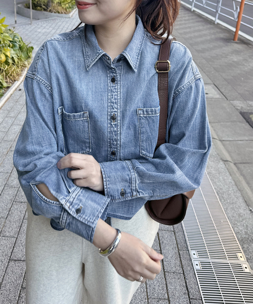 追加3》ライトオンスデニムクロップドシャツ（シャツ/ブラウス