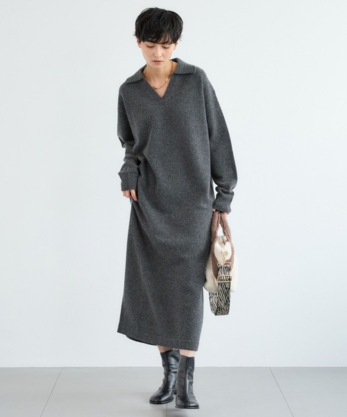 BARNYARDSTORM（バンヤードストーム）の「BARNYARDSTORM / エアヤーン襟付きニットワンピース（ワンピース・レディース・グレー/グレー系その他・FREE）」の3枚目の写真