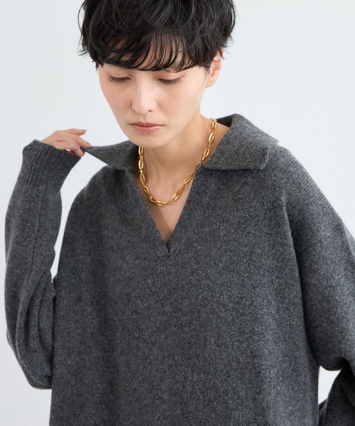 BARNYARDSTORM（バンヤードストーム）の「BARNYARDSTORM / エアヤーン襟付きニットワンピース（ワンピース・レディース・グレー/グレー系その他・FREE）」の8枚目の写真