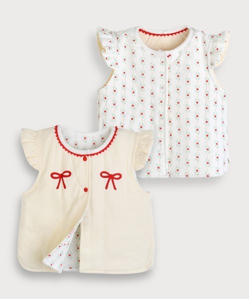 moimoln（モイモルン）の「【リバーシブル】リボンロゼットガーデンパデットベスト（ベスト・キッズ・レッド・80ｃｍ/90cm/100cm/110cm）」の10枚目の写真