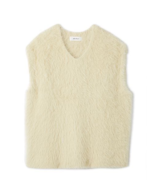 Mila Owen（ミラオーウェン）の「Vネックシャギーニットベスト（ベスト・レディース・マスタード/アイボリー/ブラック・F）」の2枚目の写真