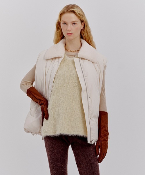 Mila Owen（ミラオーウェン）の「Vネックシャギーニットベスト（ベスト・レディース・マスタード/アイボリー/ブラック・F）」の5枚目の写真