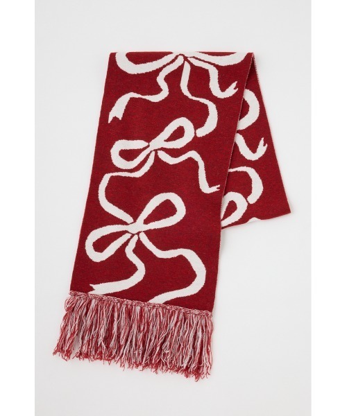 SLY（スライ）の「RIBBON JQ MUFFLER リボン ジャガード マフラー 秋服 冬服（マフラー・レディース・ブラック/レッド・FREE）」の8枚目の写真