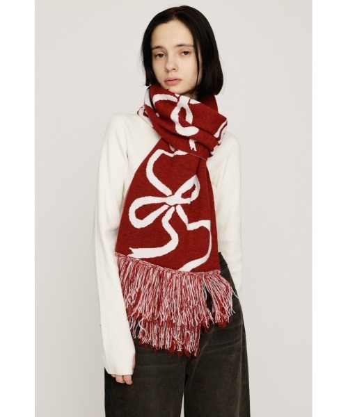 SLY（スライ）の「RIBBON JQ MUFFLER リボン ジャガード マフラー 秋服 冬服（マフラー・レディース・ブラック/レッド・FREE）」の12枚目の写真