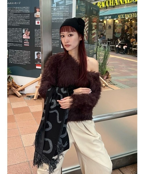 SLY（スライ）の「RIBBON JQ MUFFLER リボン ジャガード マフラー 秋服 冬服（マフラー・レディース・ブラック/レッド・FREE）」の19枚目の写真