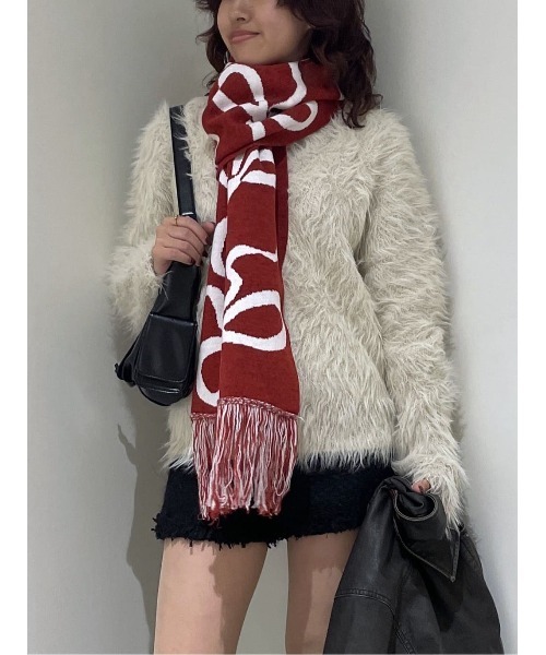 SLY（スライ）の「RIBBON JQ MUFFLER リボン ジャガード マフラー 秋服 冬服（マフラー・レディース・ブラック/レッド・FREE）」の15枚目の写真