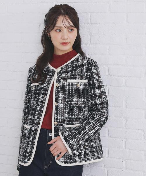 セール】チェックツイードジャケットコート/セットアップ対応【洗える
