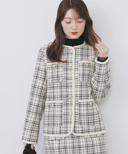 セール】チェックツイードジャケットコート/セットアップ対応【洗える