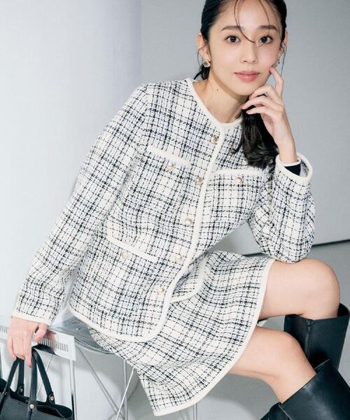 セール】チェックツイードジャケットコート/セットアップ対応【洗える