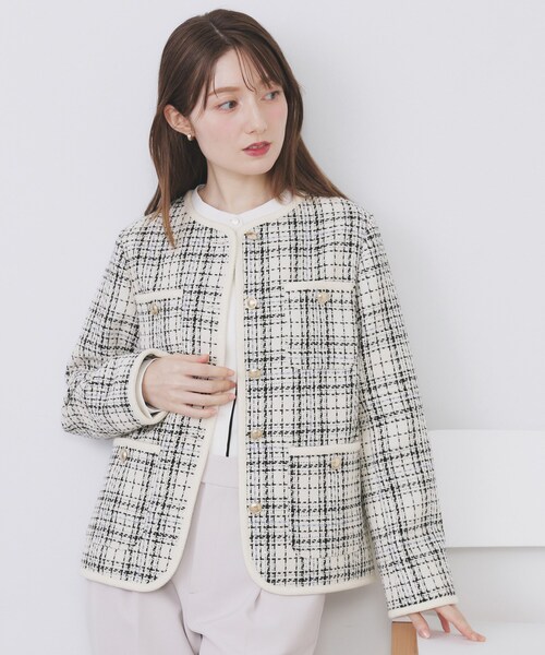 セール】チェックツイードジャケットコート/セットアップ対応【洗える