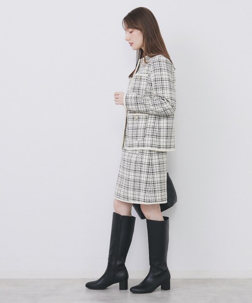 index(インデックス)の「チェックツイードジャケットコート/セットアップ対応【洗える】(ノーカラージャケット・レディース・アイボリー系1/ブラック系1・36/38/40/42)」の7枚目の写真
