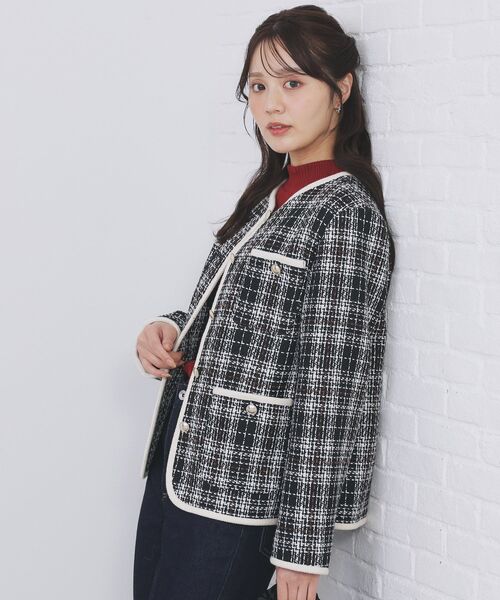 チェックツイードジャケットコート/セットアップ対応【洗える】（ノー