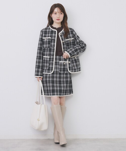 セール】チェックツイードジャケットコート/セットアップ対応【洗える