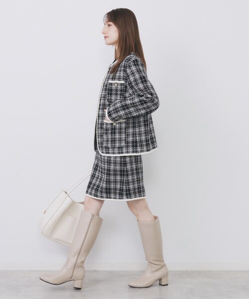 チェックツイードジャケットコート/セットアップ対応【洗える】（ノー