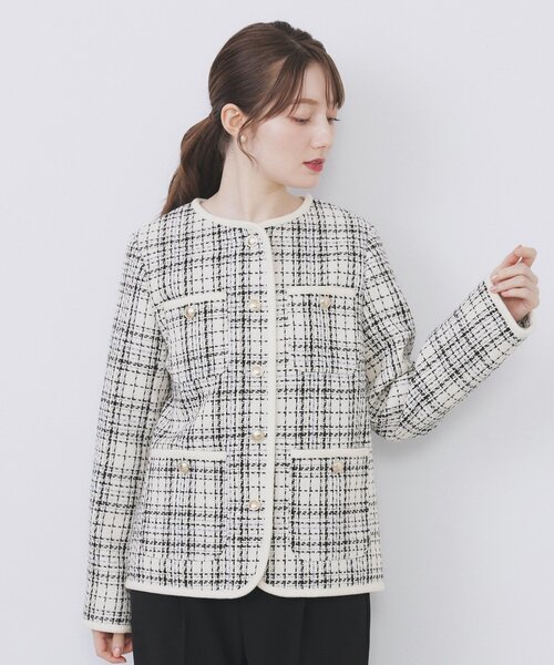 チェックツイードジャケットコート/セットアップ対応【洗える】（ノー