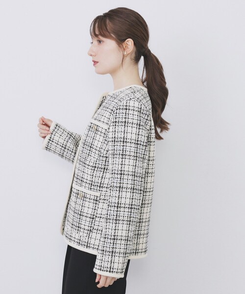 チェックツイードジャケットコート/セットアップ対応【洗える】（ノー