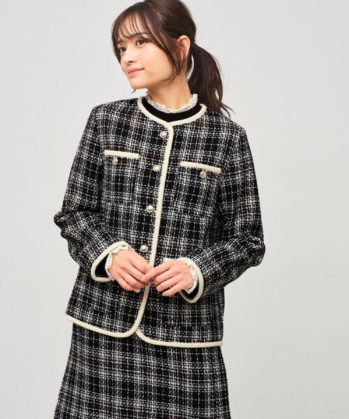 セール】チェックツイードジャケットコート/セットアップ対応【洗える