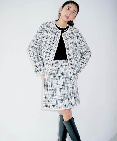 セール】チェックツイードジャケットコート/セットアップ対応【洗える