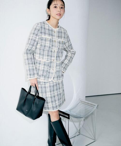 セール】チェックツイードジャケットコート/セットアップ対応【洗える