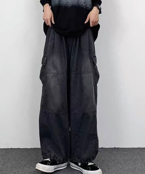 SallyLunn(サリーラン)の「ルーズデニムカーゴパンツ(デニムパンツ・メンズ・ブラック/ブルー・M/L)」の2枚目の写真