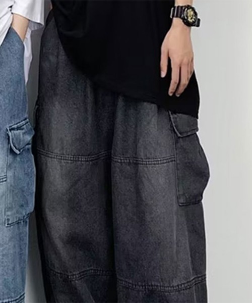 SallyLunn(サリーラン)の「ルーズデニムカーゴパンツ(デニムパンツ・メンズ・ブラック/ブルー・M/L)」の9枚目の写真