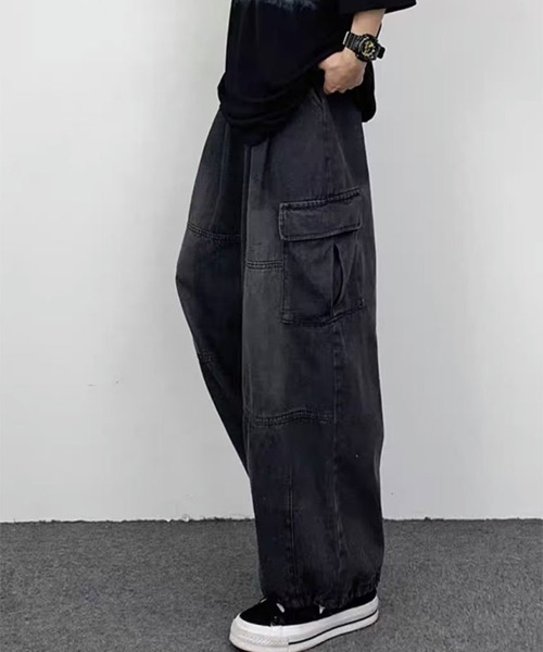 SallyLunn(サリーラン)の「ルーズデニムカーゴパンツ(デニムパンツ・メンズ・ブラック/ブルー・M/L)」の10枚目の写真
