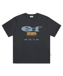 別デニム ESCFロゴコラージュプリントオーバーサイズ半袖Tシャツチャコール