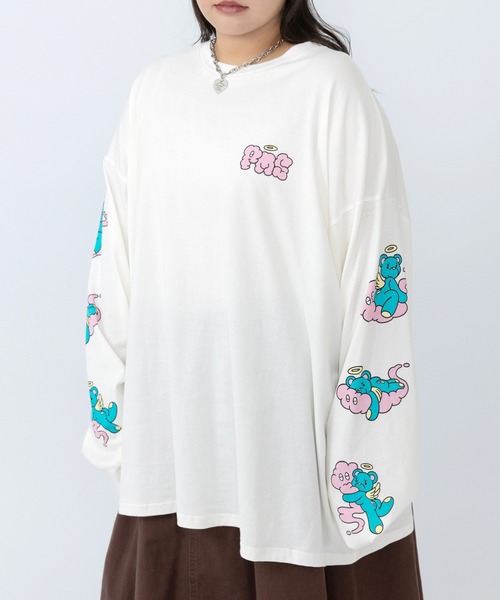 PUNYUS(プニュズ)の「ベアスリーブプリントロンT(Tシャツ/カットソー・レディース・ホワイト/イエロー/サックスブルー・1/5/4/3/2)」の2枚目の写真