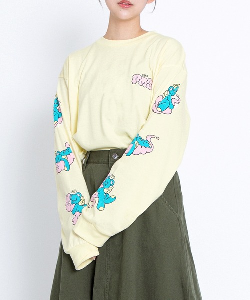 PUNYUS(プニュズ)の「ベアスリーブプリントロンT(Tシャツ/カットソー・レディース・ホワイト/イエロー/サックスブルー・1/5/4/3/2)」の1枚目の写真