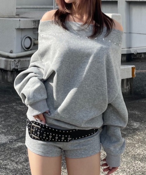 .KOM（ドットコム）の「A'GEM/9 × .kom 『.KOM/ドットケーオーエム』 サイドスタッズショートパンツ/（スウェットパンツ・レディース・グレー・FREE）」の6枚目の写真