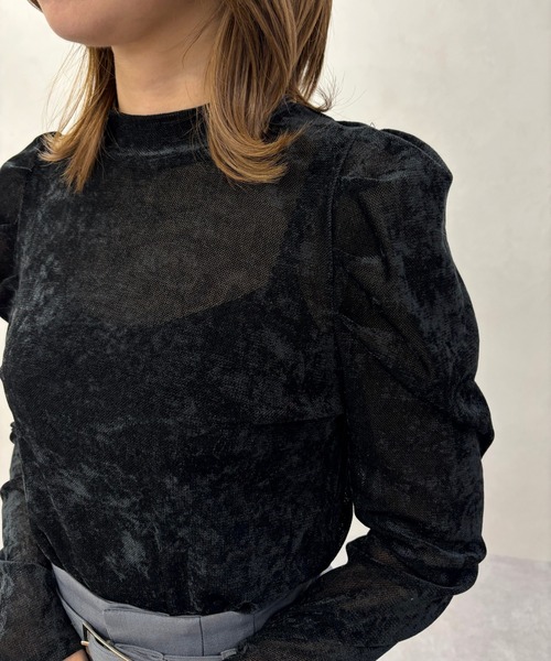 31 Sons de mode(トランテアン ソン ドゥ モード)の「2025秋冬新作 ベロア起毛シアートップス(Tシャツ/カットソー・レディース・ブラック/グレー/オフホワイト・フリ-)」の10枚目の写真