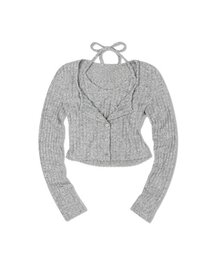 クロップホルターネックレイヤードカーディガン (GRAY)