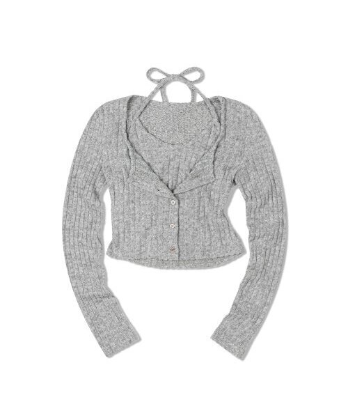 MOAA(モア)の「クロップホルターネックレイヤードカーディガン (GRAY)(ニット/セーター・レディース・その他・SMALL/MEDIUM)」の1枚目の写真