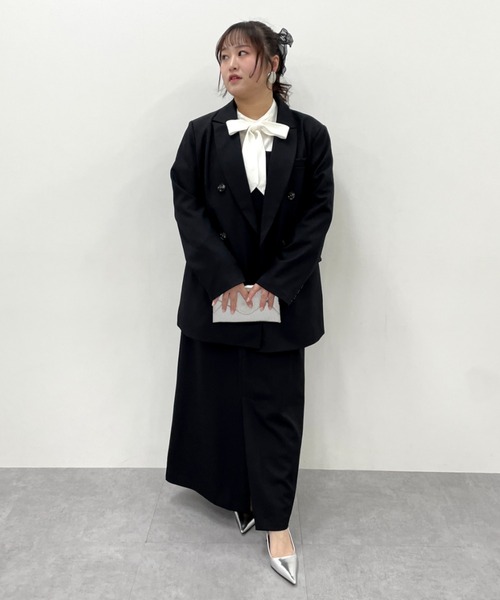 CHIC STYLE（シックスタイル）の「【セットアップ対応】ダブルテーラードジャケット＜大きいサイズ有＞シックスタイル（テーラードジャケット・レディース・モカ/ブラック・M/L/LL/3L/4L/5L）」の22枚目の写真