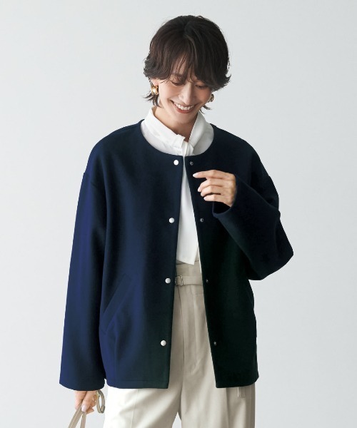 IEDIT こなれカジュアルなほどぬくコクーンコート〈ネイビー